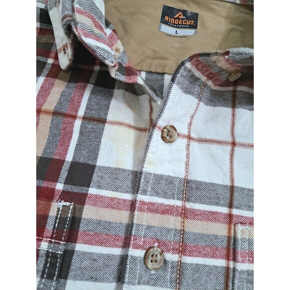 Ridgecut Set of 2 Men's Large Flannel Shirts Heavyweight Plaid Red Blue White - Picture 8 of 16